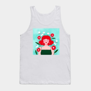 Happy girl with flowers and dragonflies, version 5 Tank Top